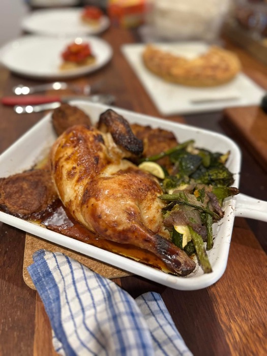 Roast chicken with tomato tart