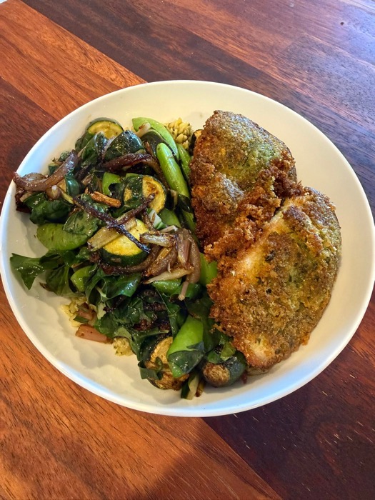 Pesto chicken with lemony risoni